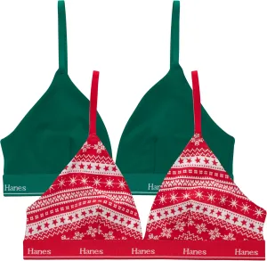 Hanes Women's Originals Triangle Bralette Pack, Breathable Stretch Cotton Bras, 2-Pack