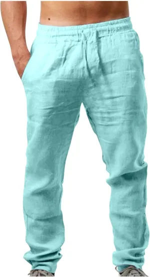 Hiking Pants Men,Man's Summer Lightweight Long Work Pants Casual Comfort Fit Drawstring Trousers Mens Beach Clothes