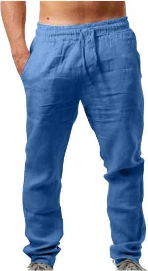 Hiking Pants Men,Man's Summer Lightweight Long Work Pants Casual Comfort Fit Drawstring Trousers Mens Beach Clothes