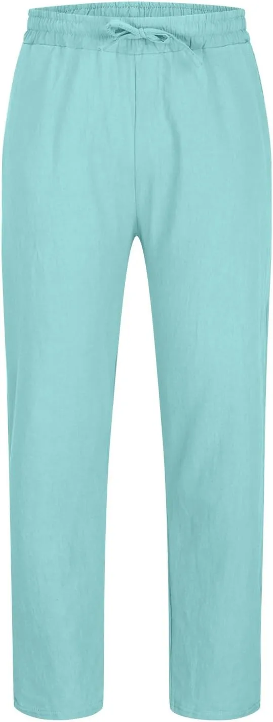 Hiking Pants Men,Man's Summer Lightweight Long Work Pants Casual Comfort Fit Drawstring Trousers Mens Beach Clothes