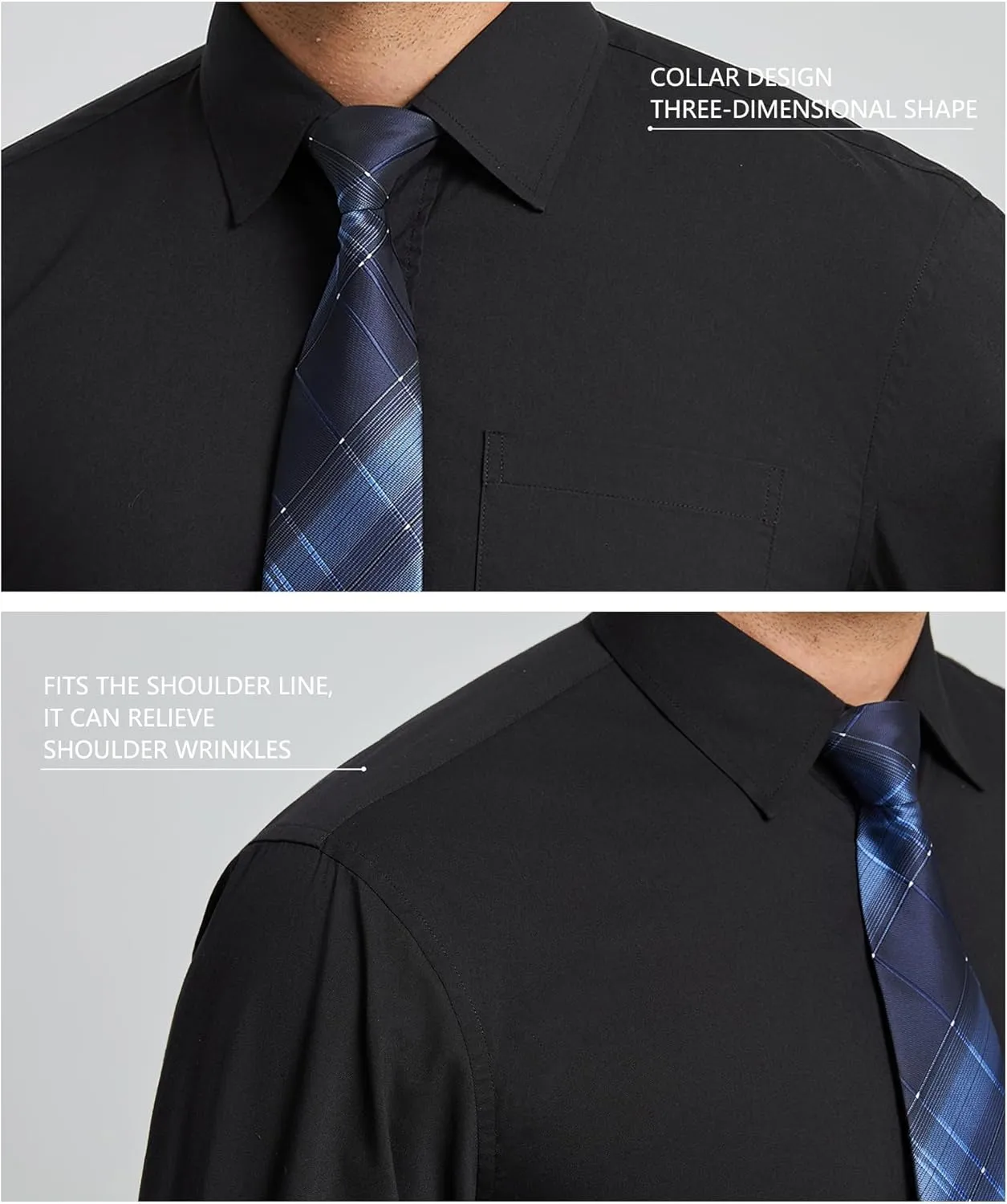 HISDERN Mens Dress Shirt Long Sleeve Matching Tie and Pocket Square Set Classic Button Down Formal Business Shirts