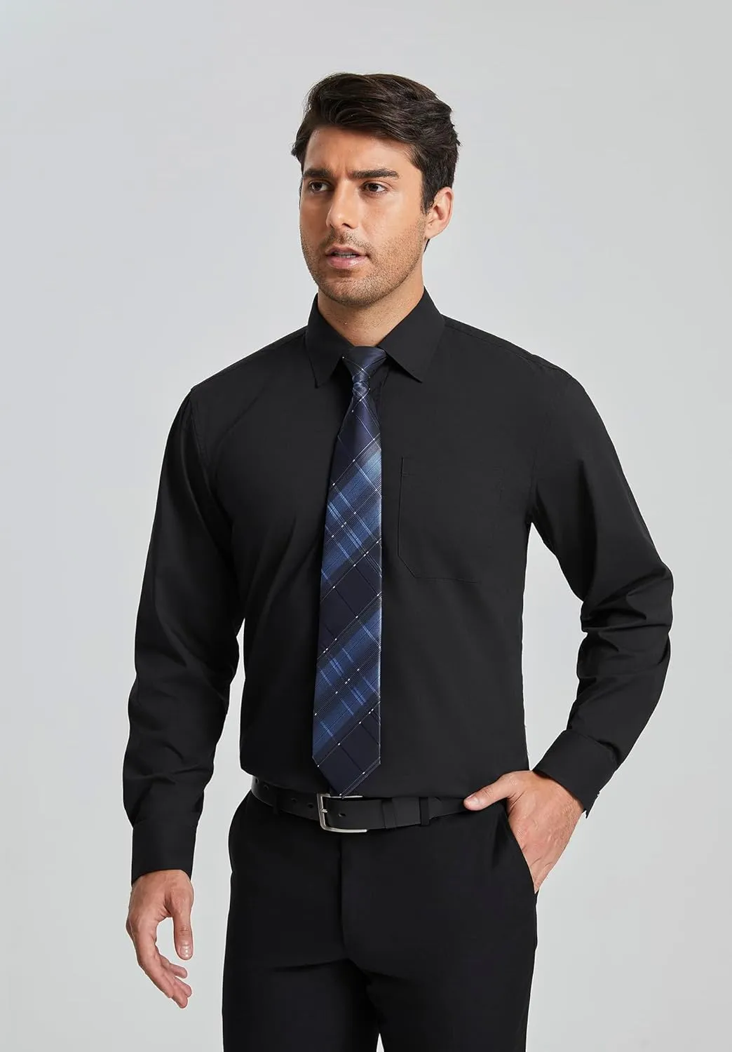 HISDERN Mens Dress Shirt Long Sleeve Matching Tie and Pocket Square Set Classic Button Down Formal Business Shirts