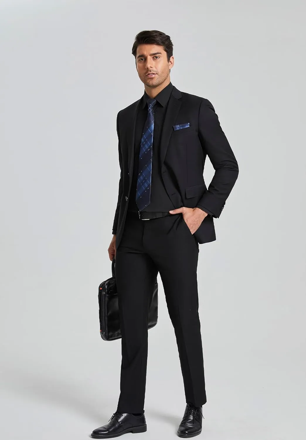 HISDERN Mens Dress Shirt Long Sleeve Matching Tie and Pocket Square Set Classic Button Down Formal Business Shirts