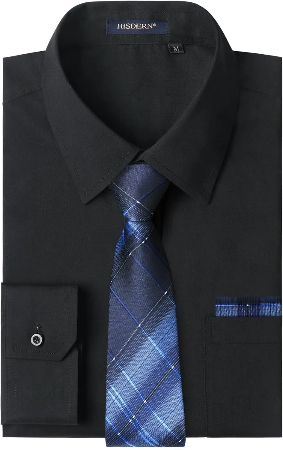 HISDERN Mens Dress Shirt Long Sleeve Matching Tie and Pocket Square Set Classic Button Down Formal Business Shirts