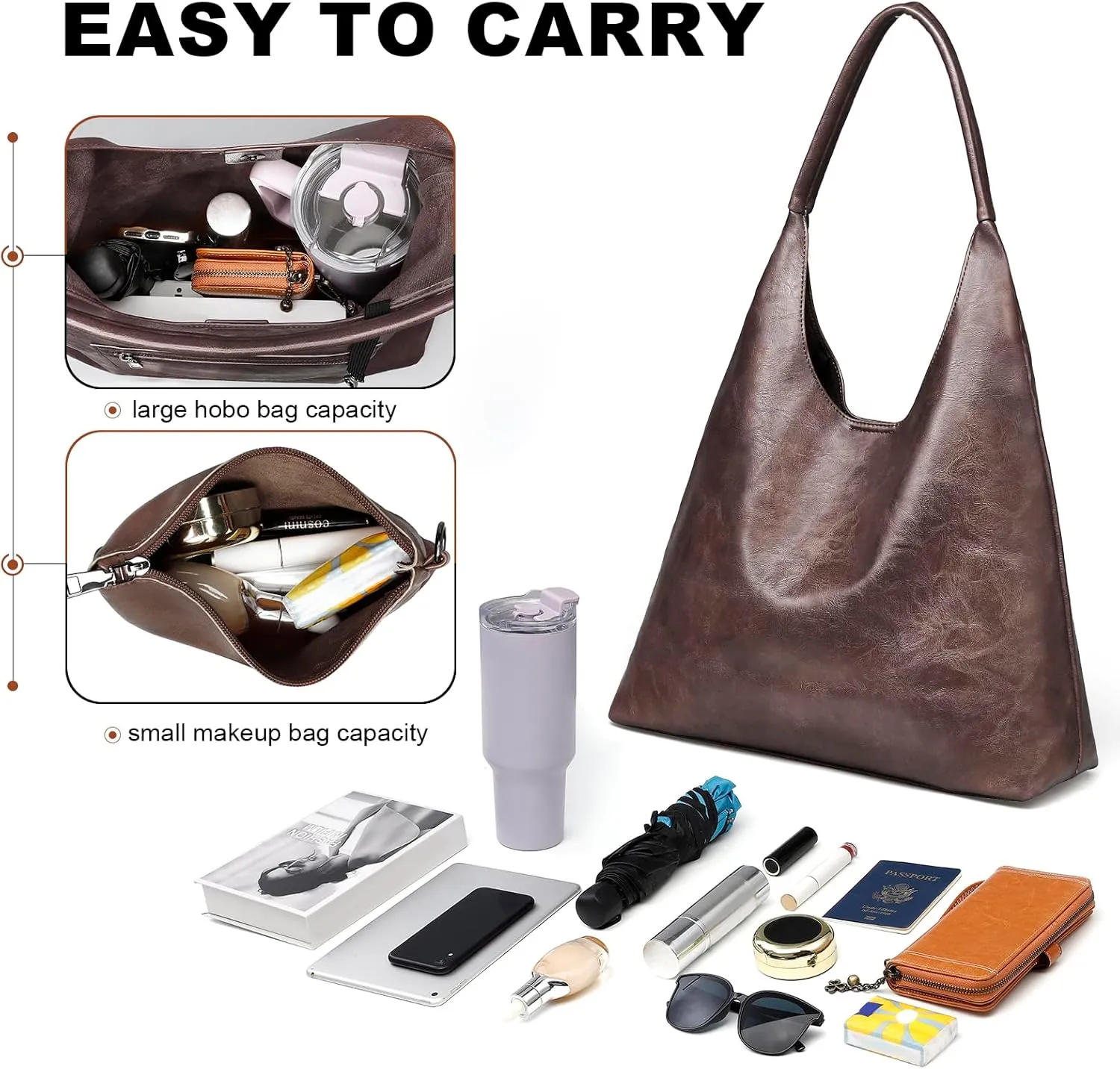 Hobo Bags for Women Retro Vegan Leather Womens Slouchy Large Tote Bag Shoulder Purses Handbag