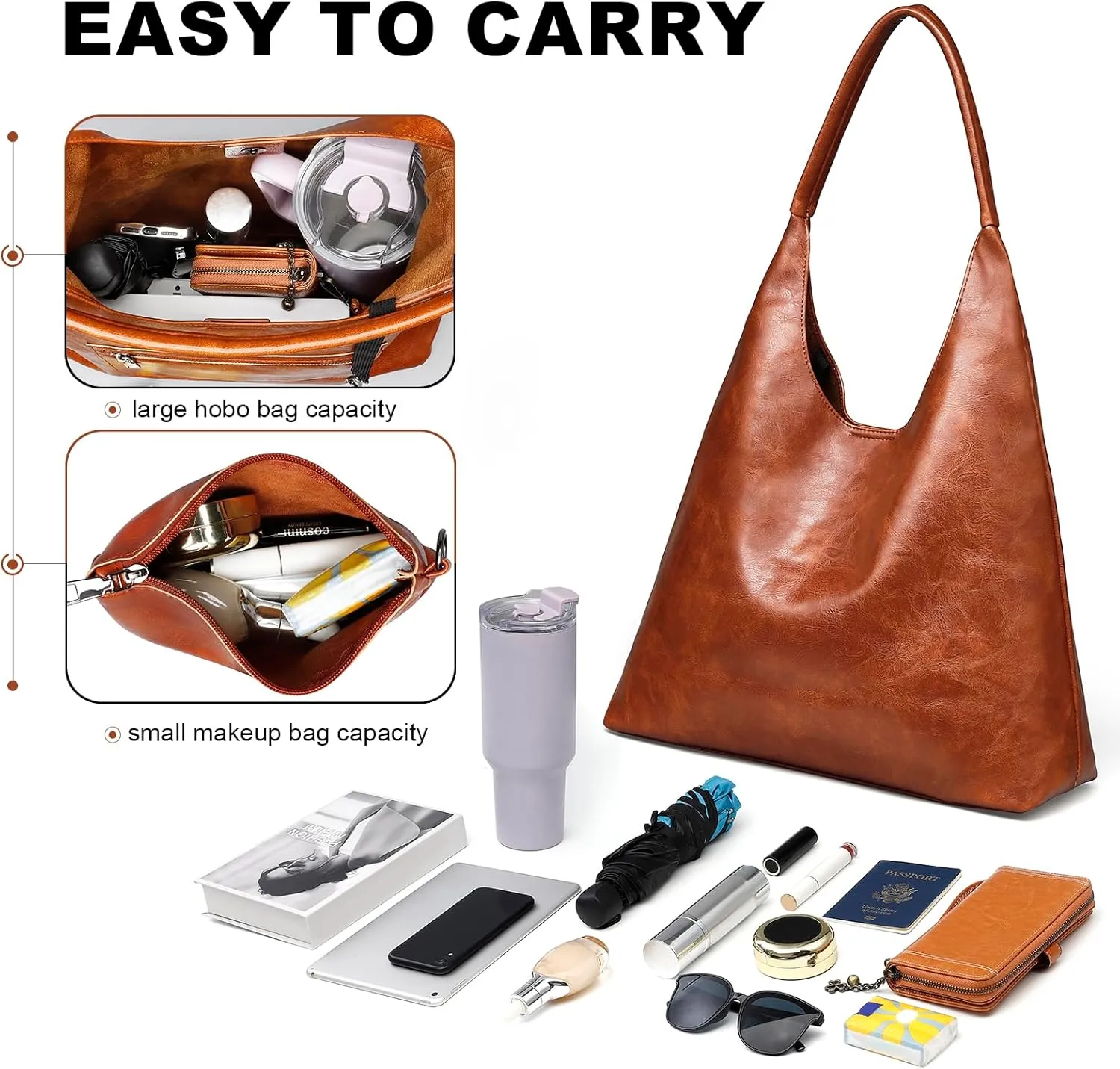 Hobo Bags for Women Retro Vegan Leather Womens Slouchy Large Tote Bag Shoulder Purses Handbag