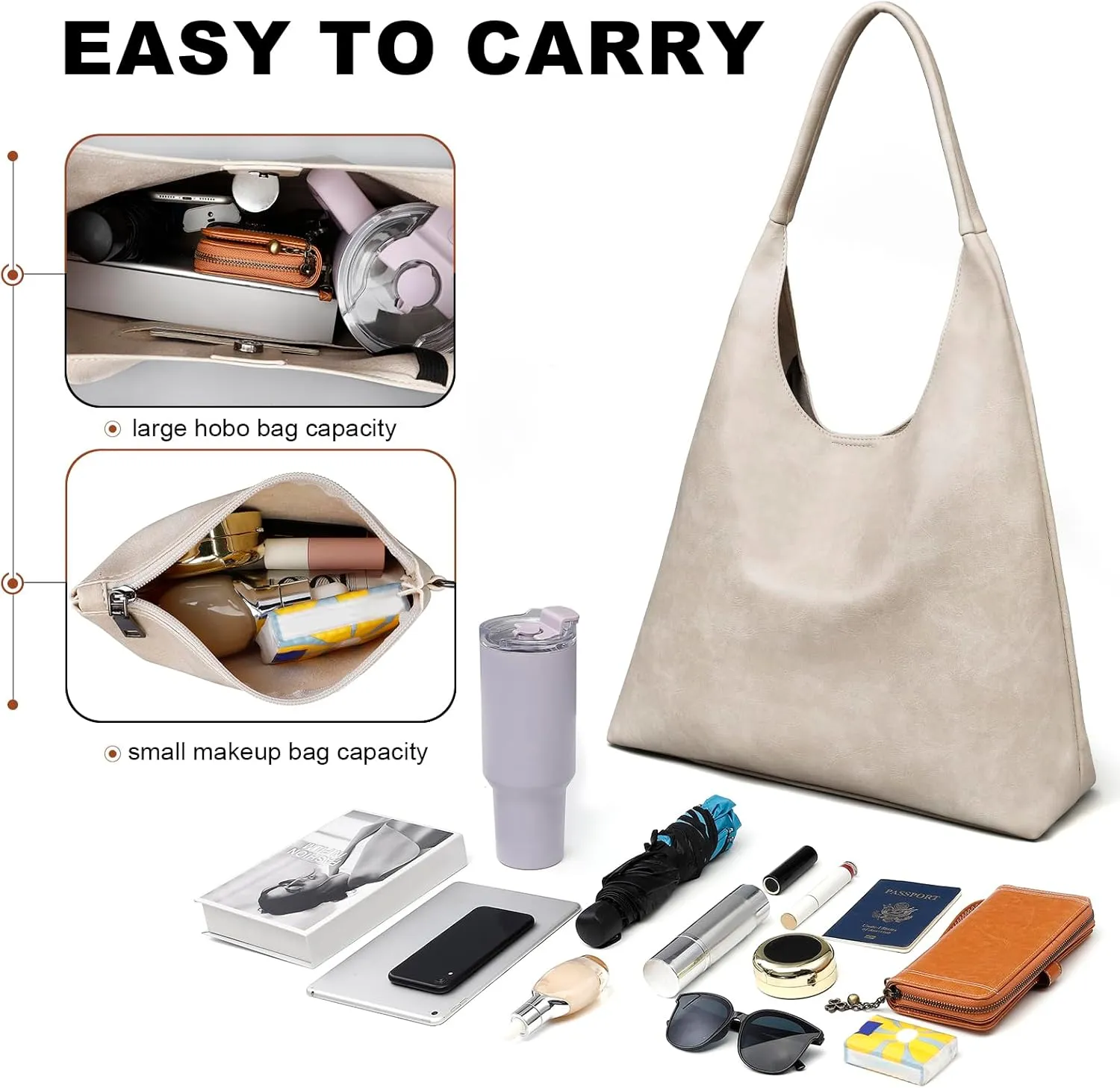 Hobo Bags for Women Retro Vegan Leather Womens Slouchy Large Tote Bag Shoulder Purses Handbag