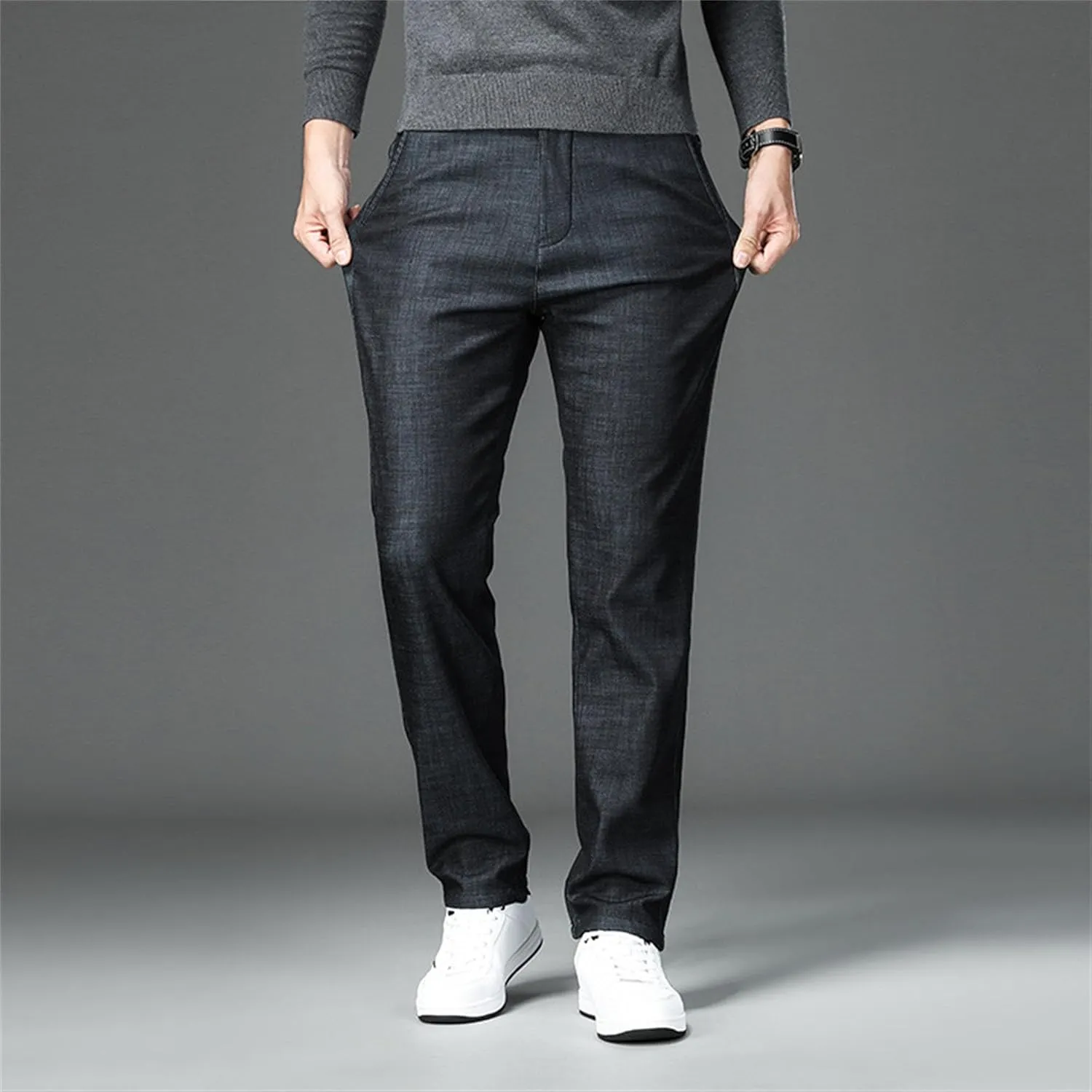 JEShifangjiusu Men Skinny Slim Fit Casual Jeans Flat-Front Business Chinos Suit Pants Stretch Straight Fashion Denim Pants