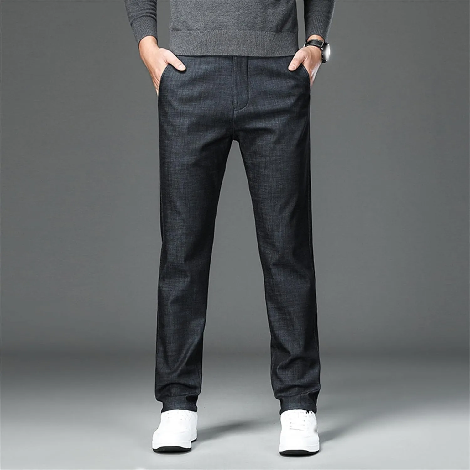JEShifangjiusu Men Skinny Slim Fit Casual Jeans Flat-Front Business Chinos Suit Pants Stretch Straight Fashion Denim Pants