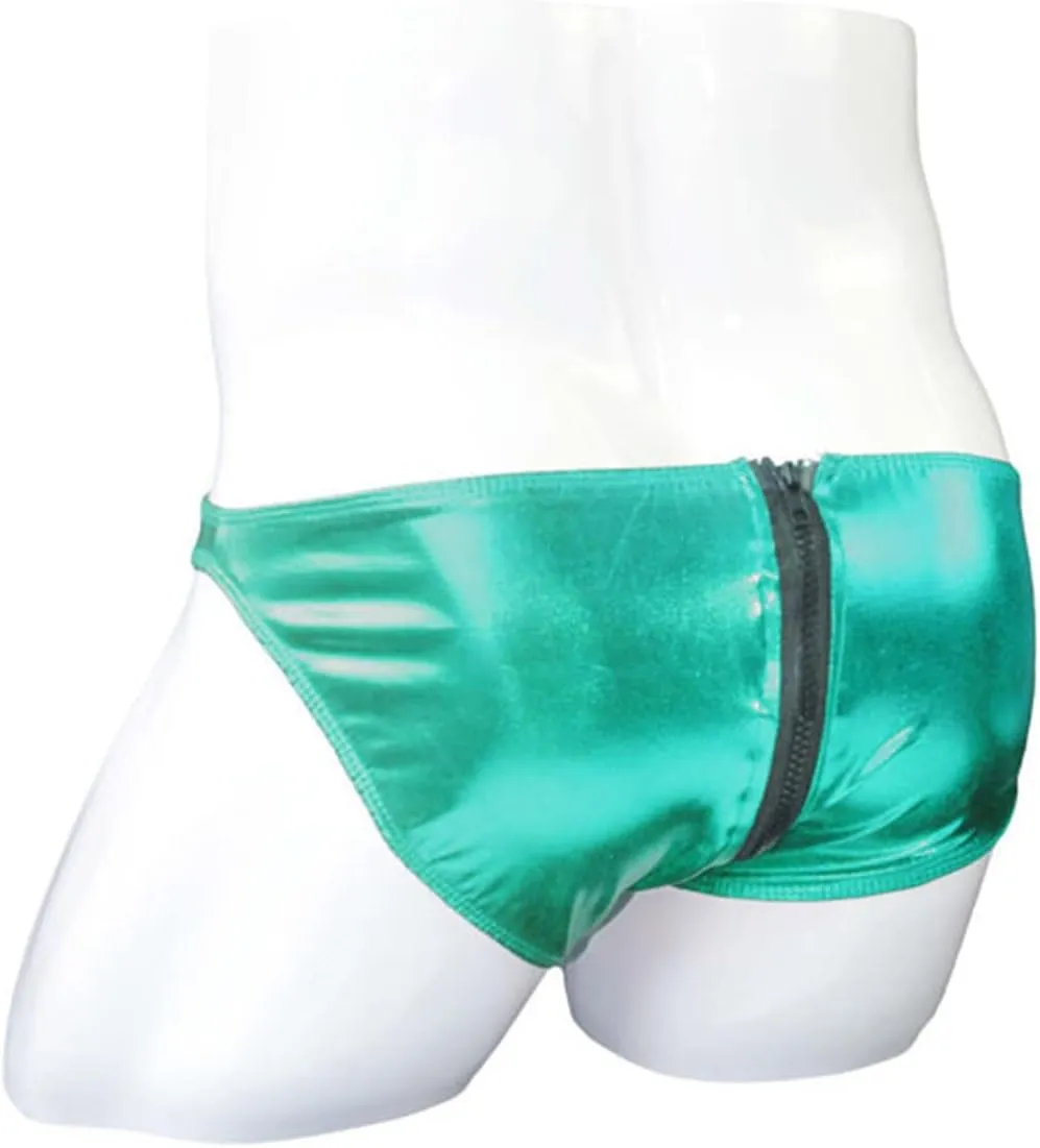 JEsilunmaMY Mens Double Zipper Briefs Low Rise Faux Leather Erotic Lingerie Panties Solid Color Bikini Underwear Swimsuit