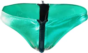 JEsilunmaMY Mens Double Zipper Briefs Low Rise Faux Leather Erotic Lingerie Panties Solid Color Bikini Underwear Swimsuit