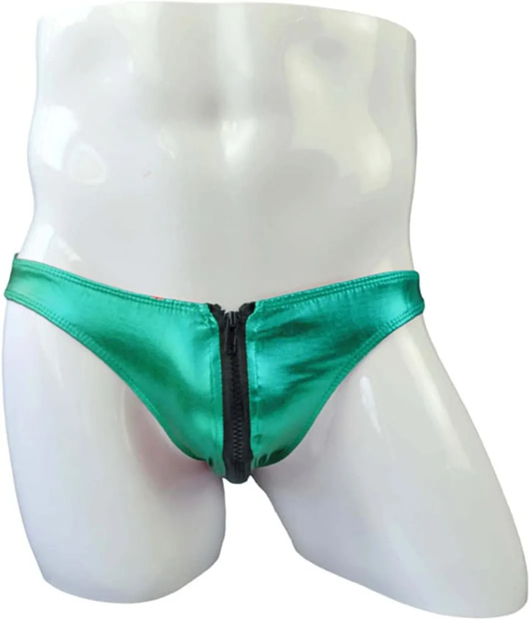 JEsilunmaMY Mens Double Zipper Briefs Low Rise Faux Leather Erotic Lingerie Panties Solid Color Bikini Underwear Swimsuit
