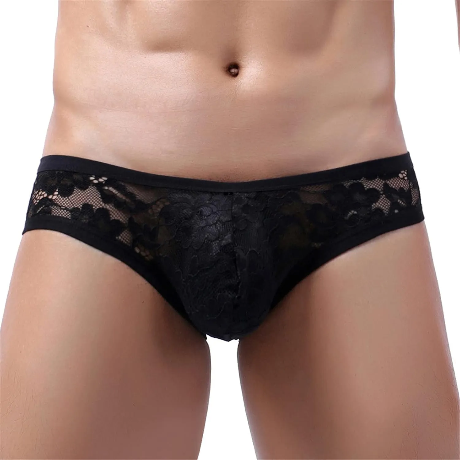 JEsilunmaMY Men's See Through Briefs Low Rise Lace Sheer Pouch Underwear Sexy Breathable Sissy Panties Lingerie Bikini