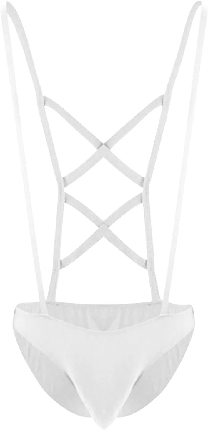 JEsilunmaMY Men's Suspender Underwear Low Rise Bulge Pouch Brief Mankini Swimsuit Back Cross Strap Bodysuit Lingerie Panties