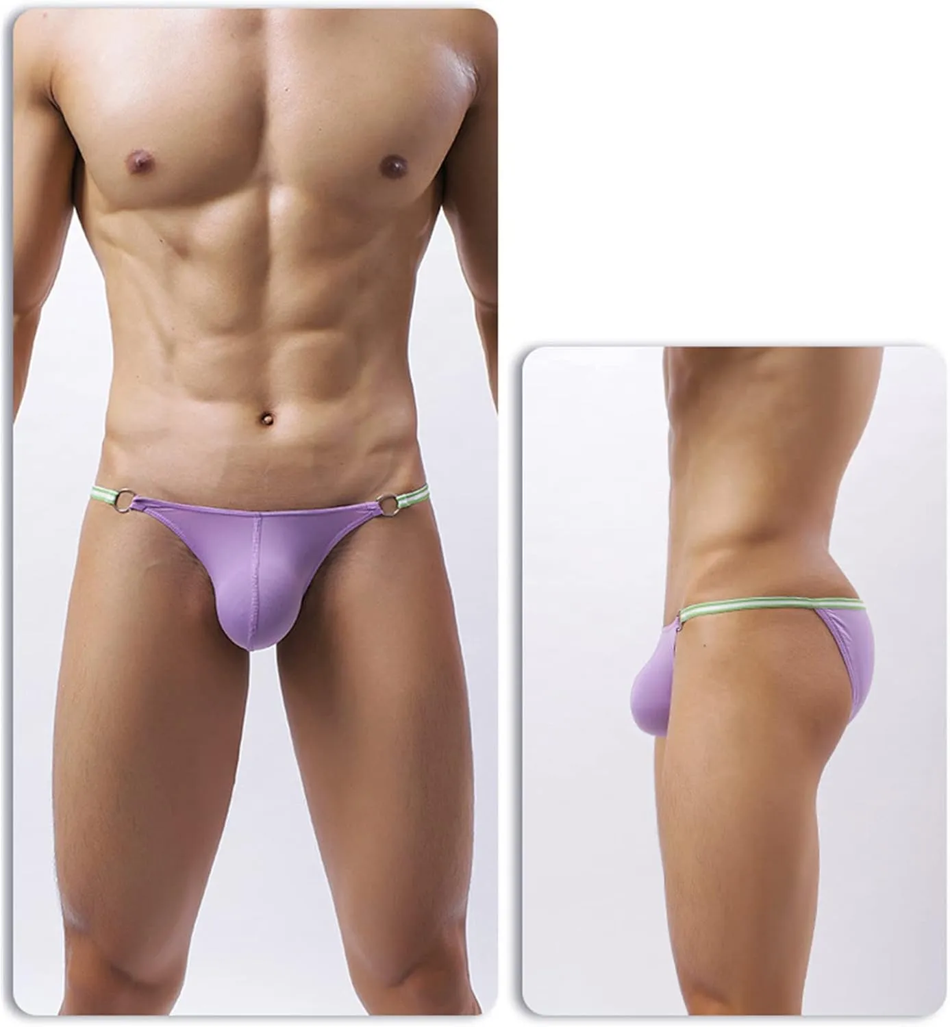 JEsilunmaMY Sexy Hollow Bikini Briefs for Men Ice Silk Low Rise Bulge Pouch Underwear Solid Color Breathable G-String Thongs