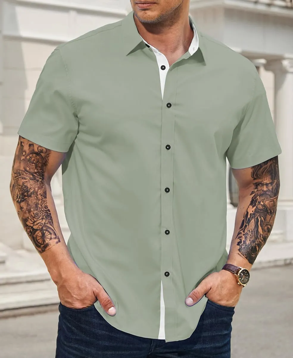 JMIERR Men's Casual Button Down Shirts Wrinkle-Free Short Sleeve Business Dress Shirt