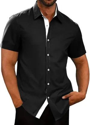 JMIERR Men's Casual Button Down Shirts Wrinkle-Free Short Sleeve Business Dress Shirt