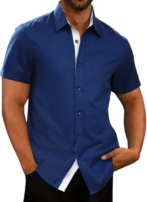 JMIERR Men's Casual Button Down Shirts Wrinkle-Free Short Sleeve Business Dress Shirt
