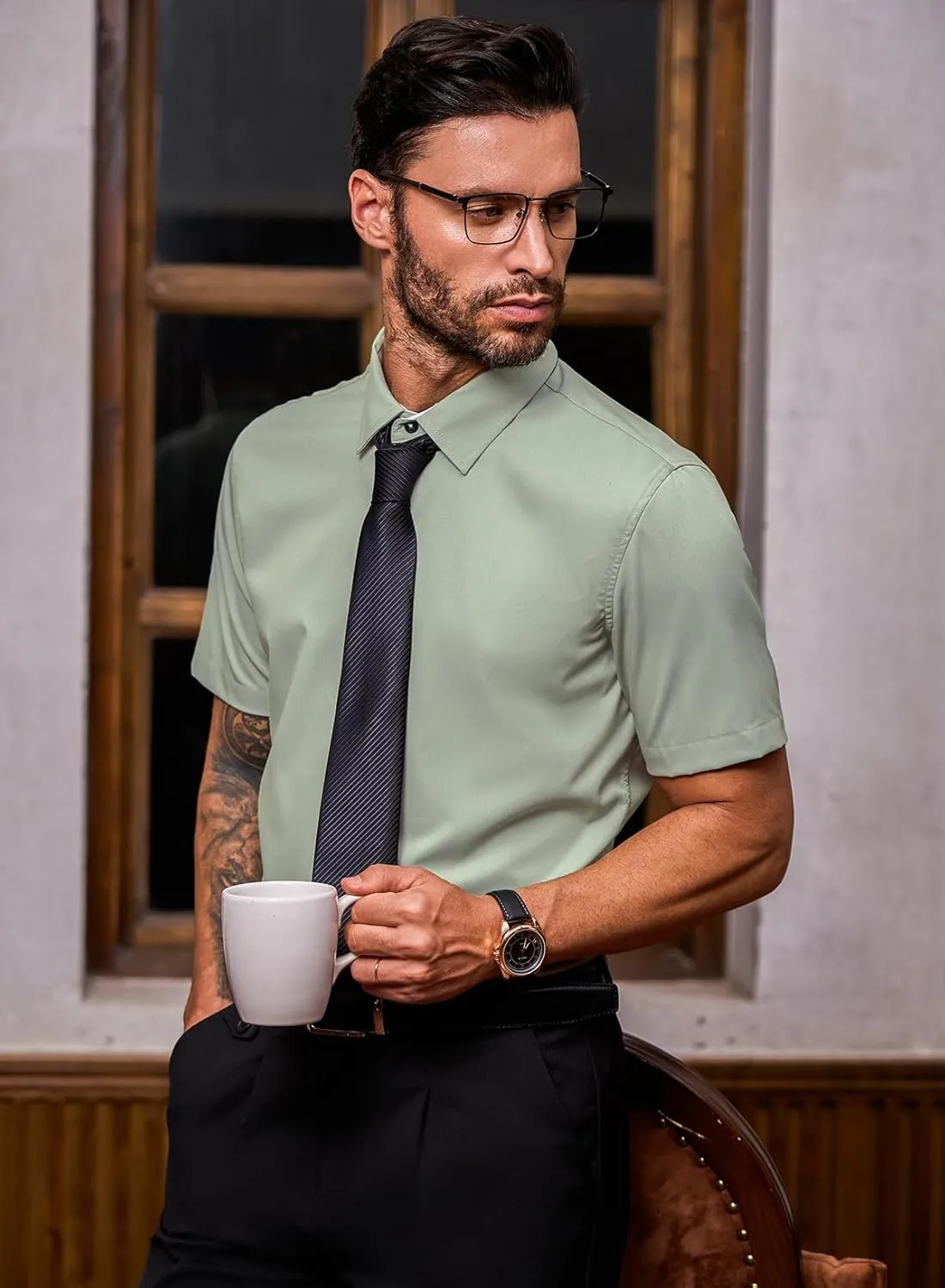 JMIERR Men's Casual Button Down Shirts Wrinkle-Free Short Sleeve Business Dress Shirt