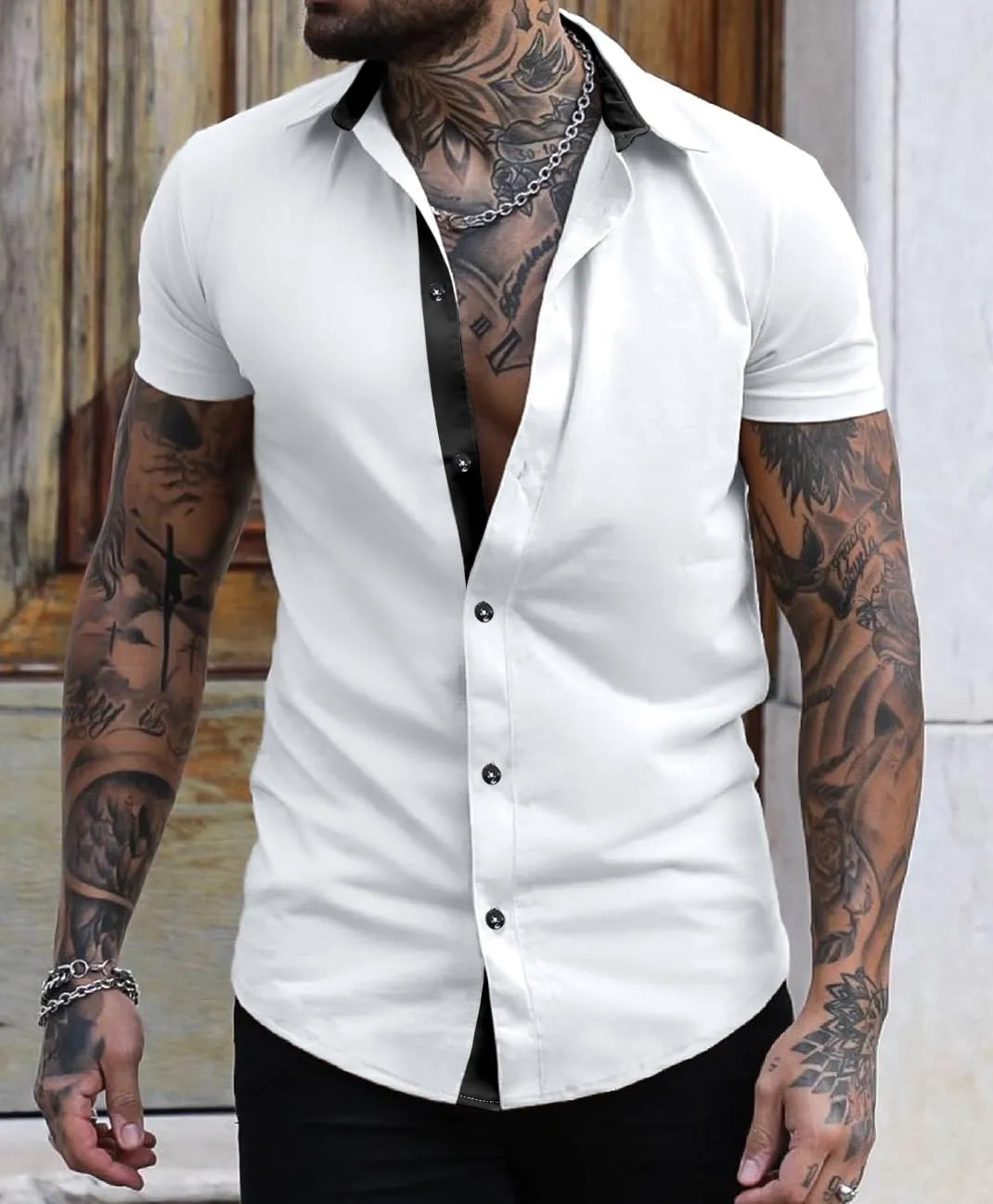 JMIERR Men's Casual Button Down Shirts Wrinkle-Free Short Sleeve Business Dress Shirt