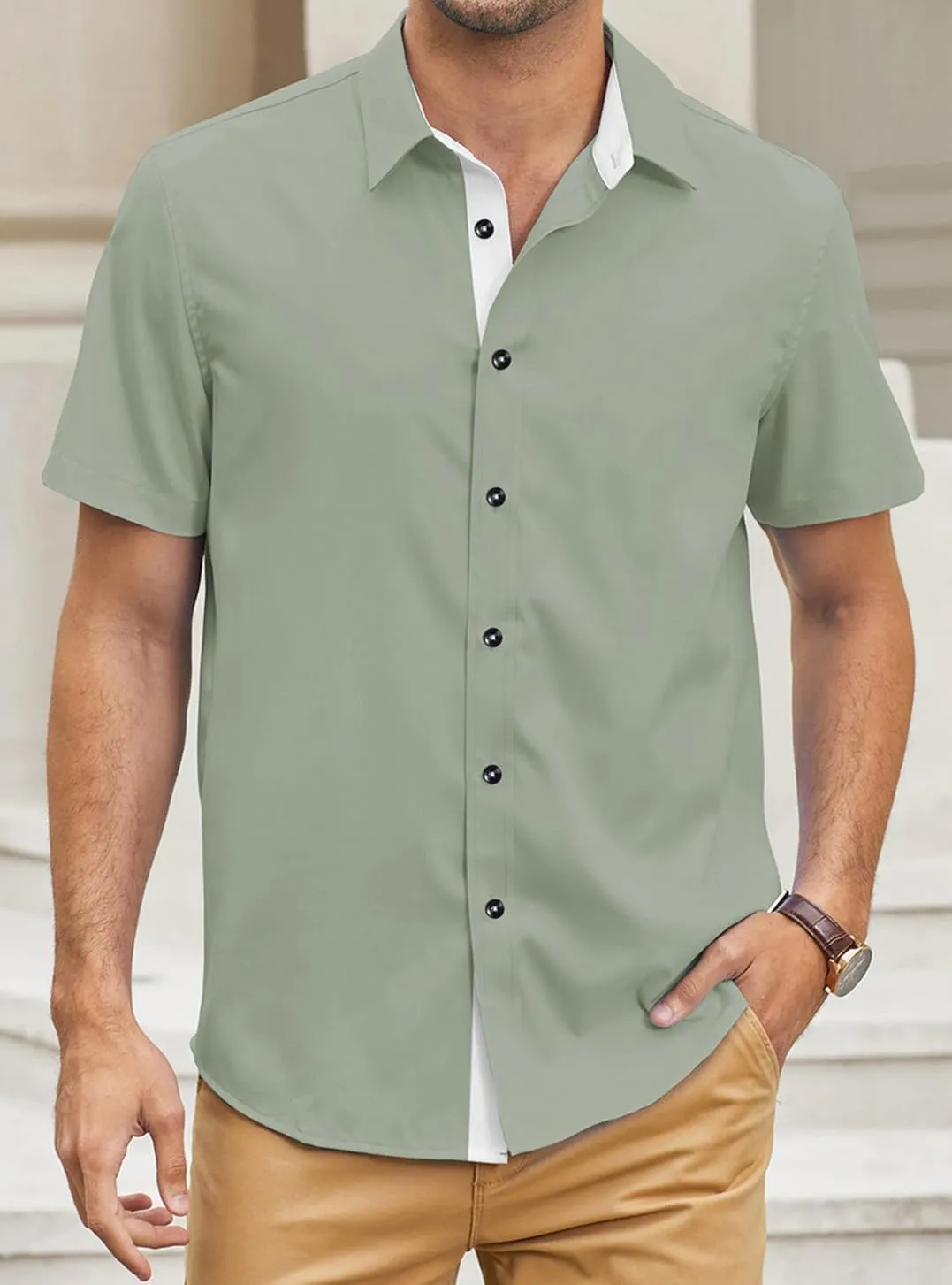 JMIERR Men's Casual Button Down Shirts Wrinkle-Free Short Sleeve Business Dress Shirt