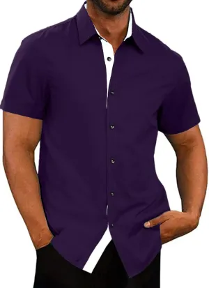 JMIERR Men's Casual Button Down Shirts Wrinkle-Free Short Sleeve Business Dress Shirt