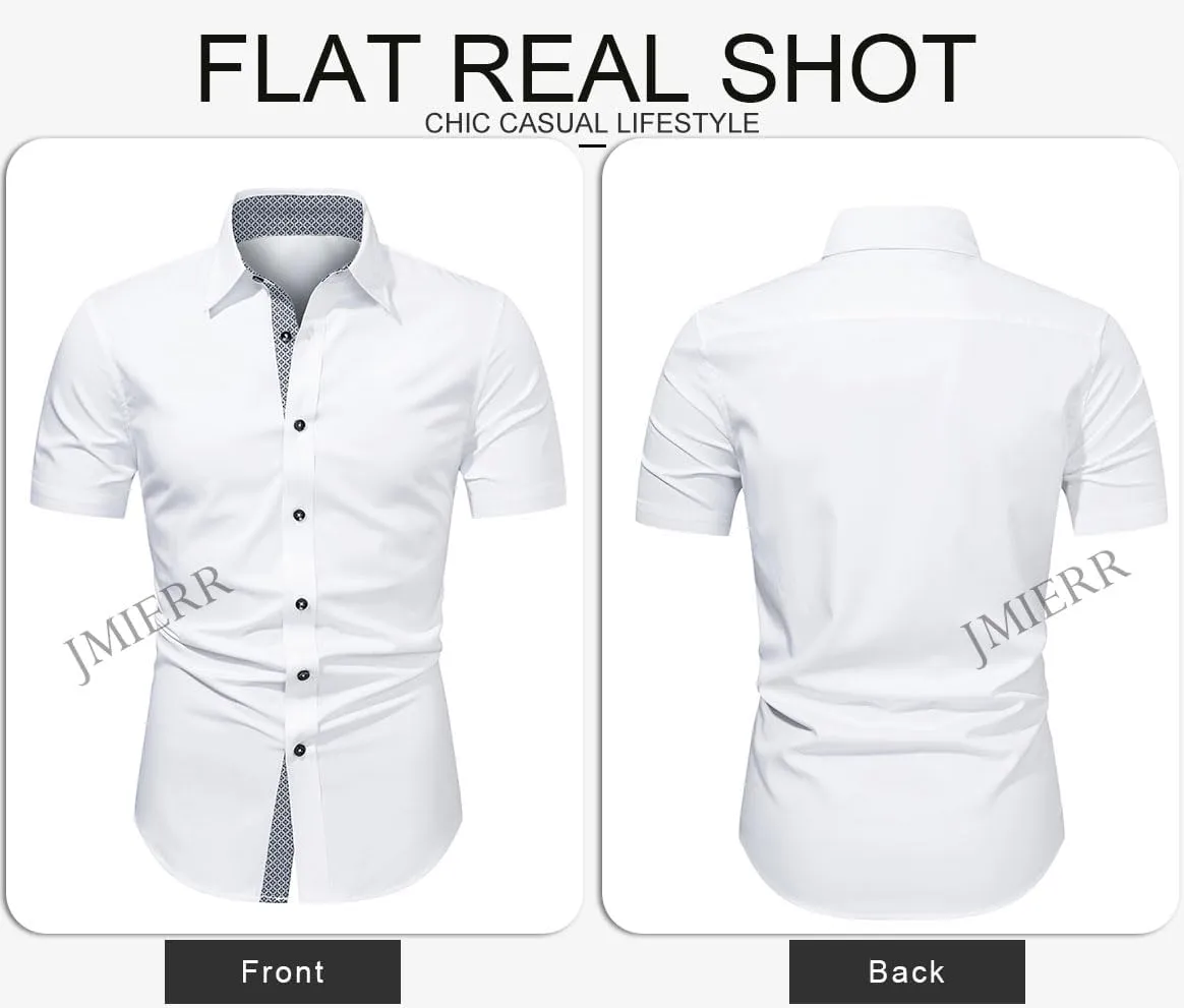 JMIERR Men's Casual Button Down Shirts Wrinkle-Free Short Sleeve Business Dress Shirt