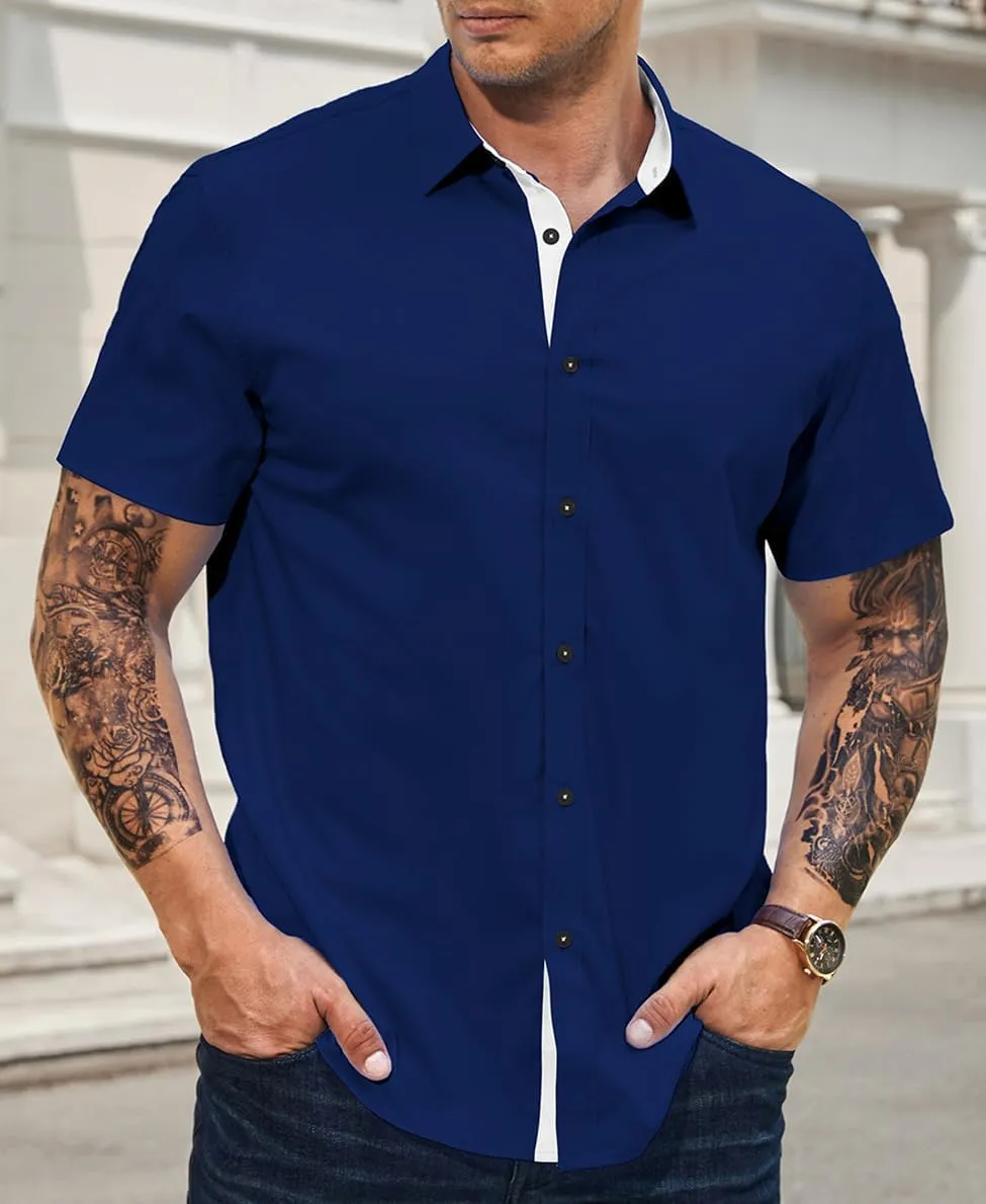 JMIERR Men's Casual Button Down Shirts Wrinkle-Free Short Sleeve Business Dress Shirt