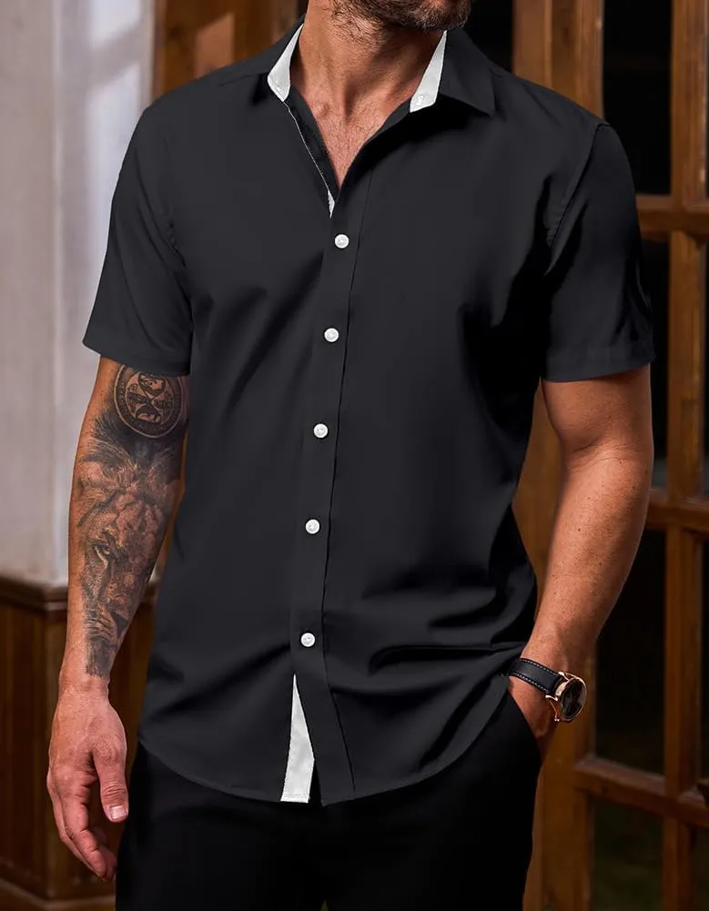 JMIERR Men's Casual Button Down Shirts Wrinkle-Free Short Sleeve Business Dress Shirt