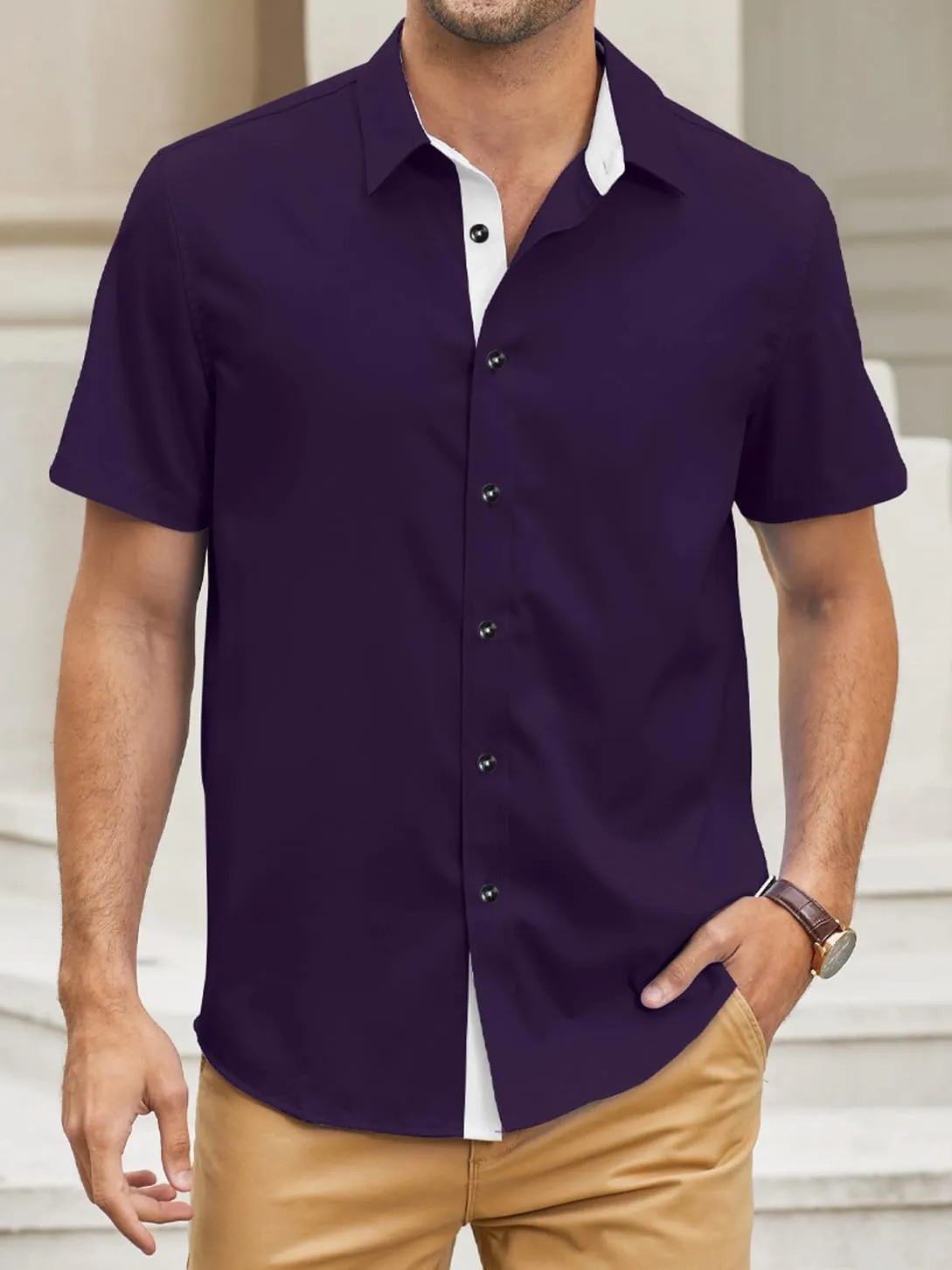 JMIERR Men's Casual Button Down Shirts Wrinkle-Free Short Sleeve Business Dress Shirt