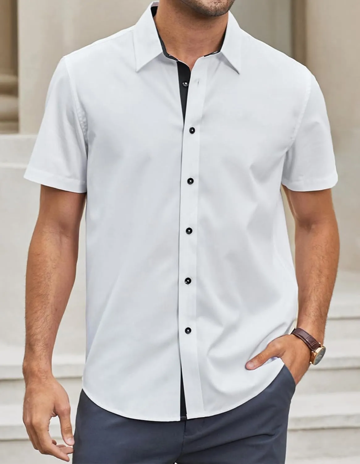 JMIERR Men's Casual Button Down Shirts Wrinkle-Free Short Sleeve Business Dress Shirt