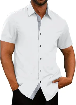 JMIERR Men's Casual Button Down Shirts Wrinkle-Free Short Sleeve Business Dress Shirt