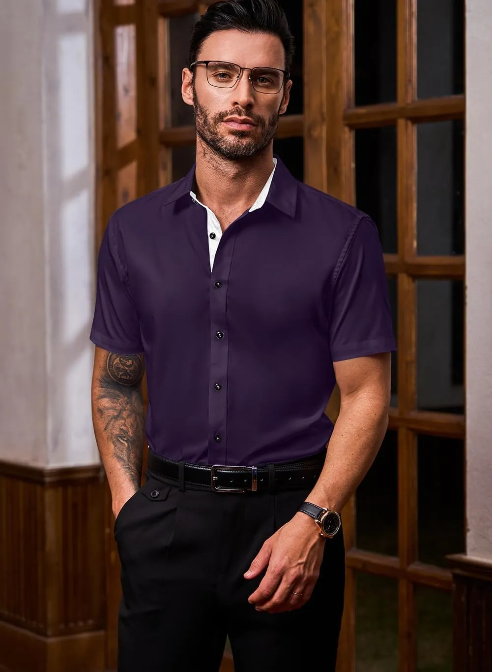JMIERR Men's Casual Button Down Shirts Wrinkle-Free Short Sleeve Business Dress Shirt