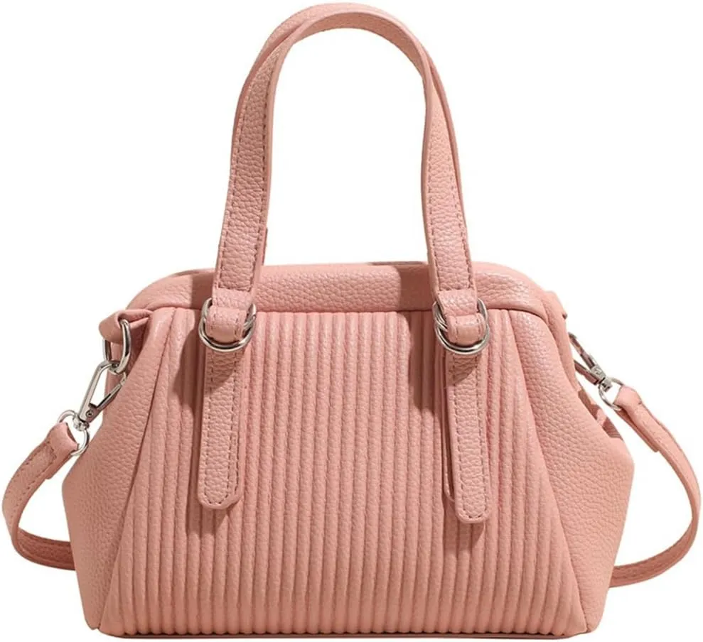 JYG Small Tote Bag for Women Spring PU Leather Shoulder Bag Kiss Lock Satchel Purse with Adjustable Strap