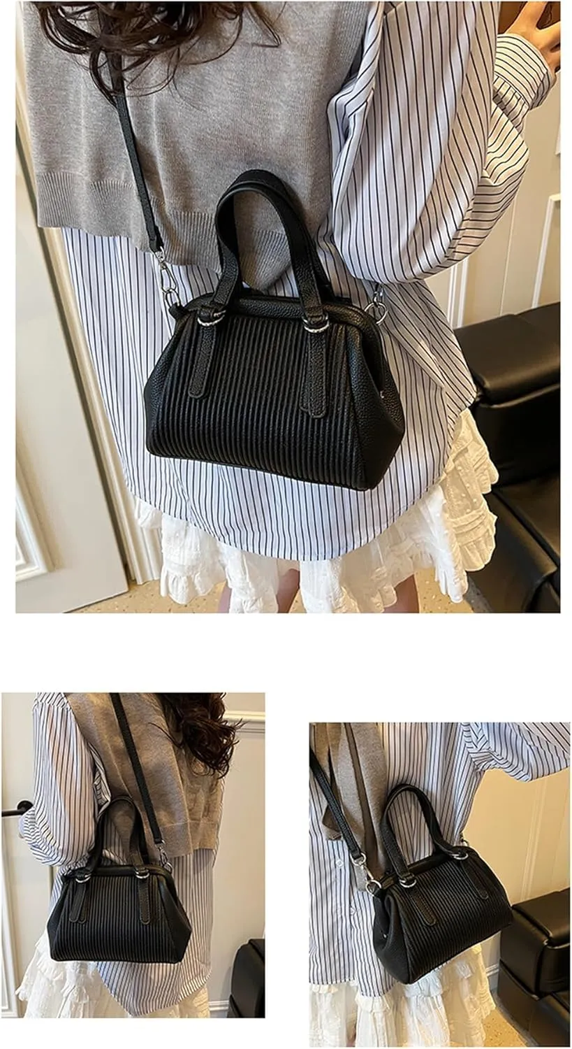 JYG Small Tote Bag for Women Spring PU Leather Shoulder Bag Kiss Lock Satchel Purse with Adjustable Strap