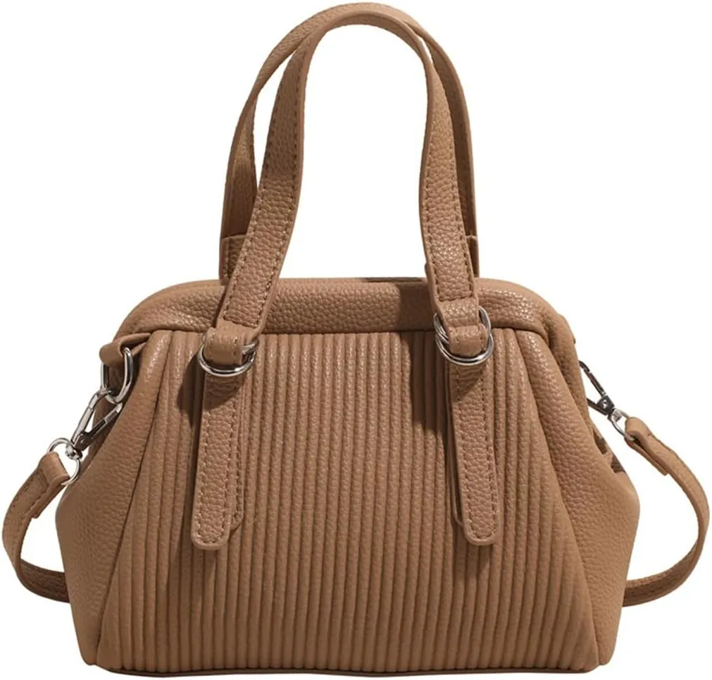 JYG Small Tote Bag for Women Spring PU Leather Shoulder Bag Kiss Lock Satchel Purse with Adjustable Strap