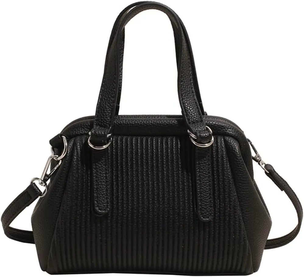 JYG Small Tote Bag for Women Spring PU Leather Shoulder Bag Kiss Lock Satchel Purse with Adjustable Strap