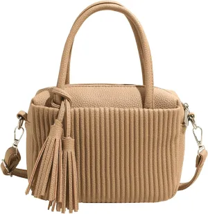 JYG Women's Strip pattern handbag Fashion PU Leather Satchel Purse Lightweight Shoulder Bag With Tassel Decoration