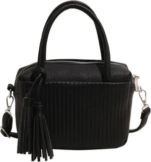 JYG Women's Strip pattern handbag Fashion PU Leather Satchel Purse Lightweight Shoulder Bag With Tassel Decoration