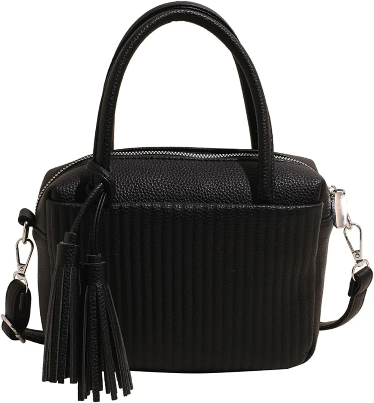 JYG Women's Strip pattern handbag Fashion PU Leather Satchel Purse Lightweight Shoulder Bag With Tassel Decoration