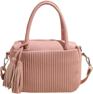 JYG Women's Strip pattern handbag Fashion PU Leather Satchel Purse Lightweight Shoulder Bag With Tassel Decoration