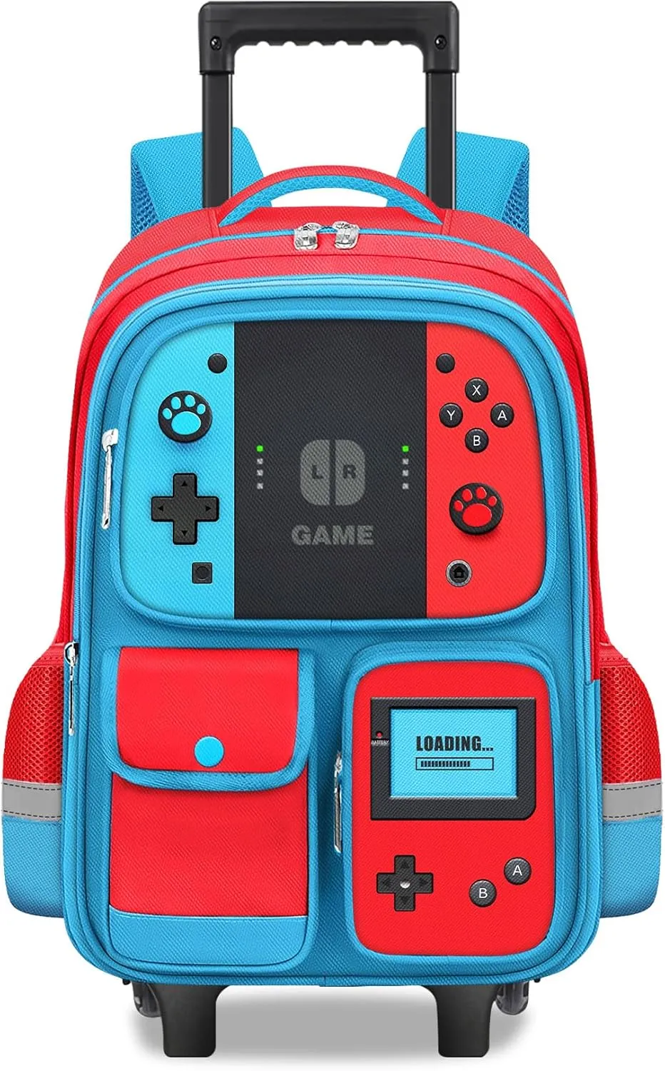 Kids Rolling Backpack for Boys - Gamer Boys Rolling Backpack with Wheels, Wheeled Travel Bookbag for Elementary Middle School, Lightweight Roller School Bag