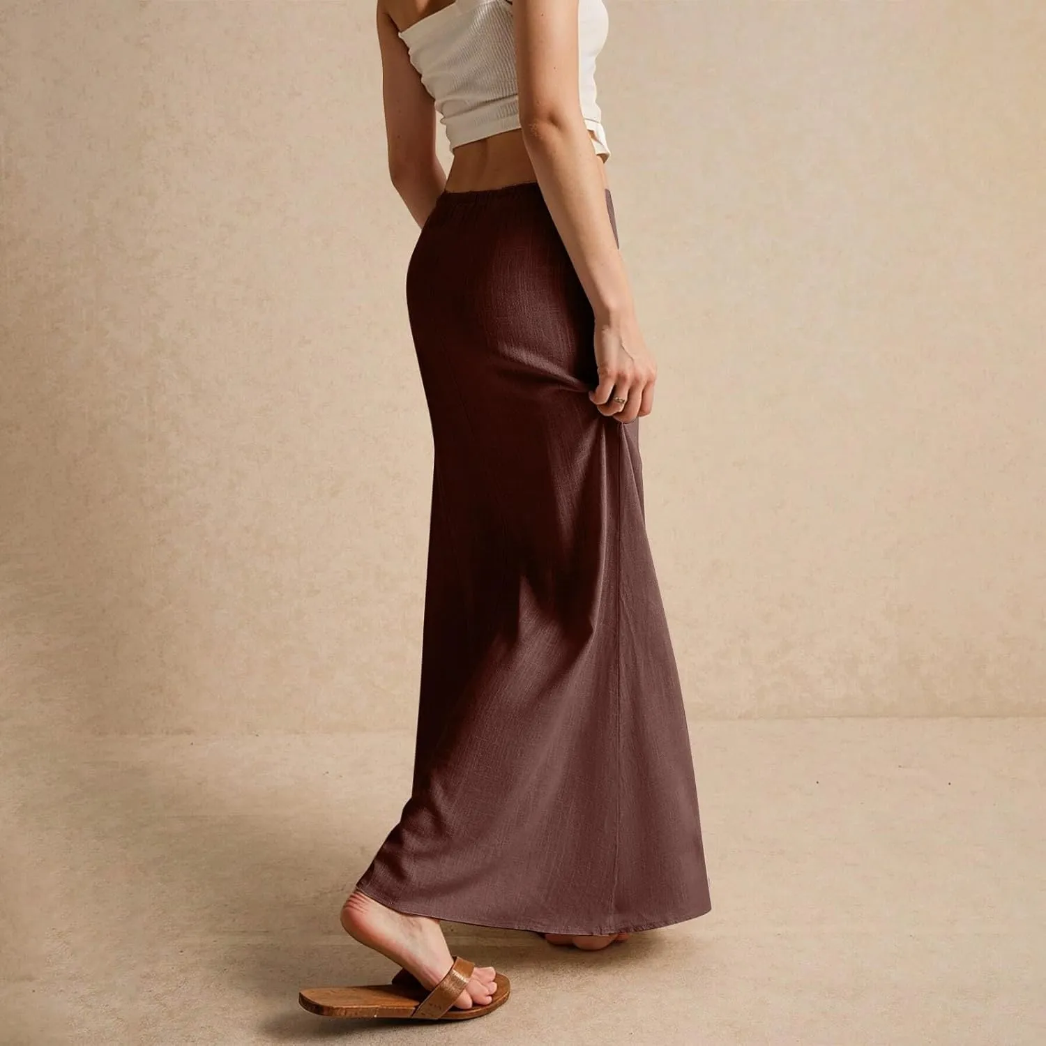 Linen Cotton Maxi Skirts for Women 2025 Summer Boho Beach Casul Vacation Drawstring Long Skirt