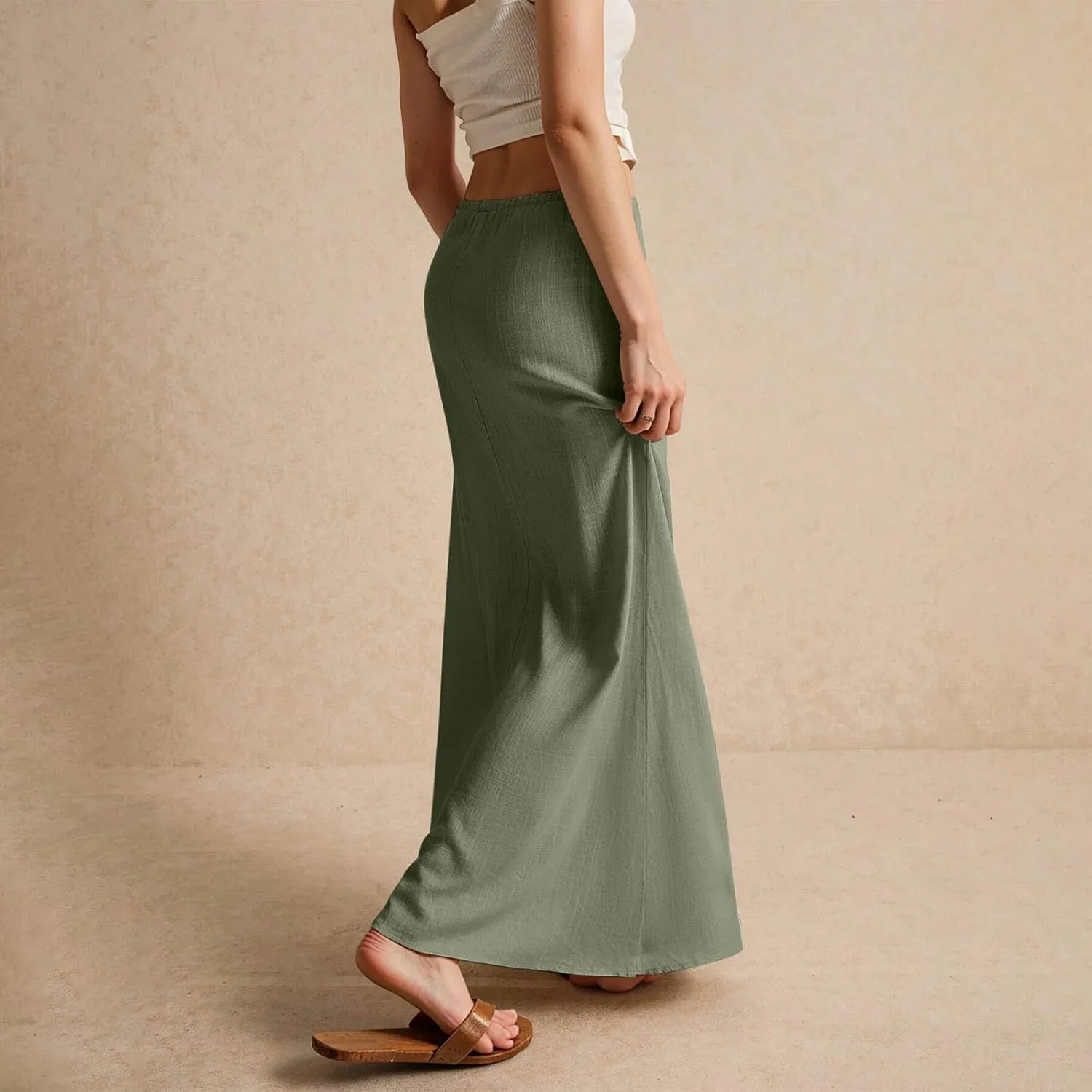 Linen Cotton Maxi Skirts for Women 2025 Summer Boho Beach Casul Vacation Drawstring Long Skirt