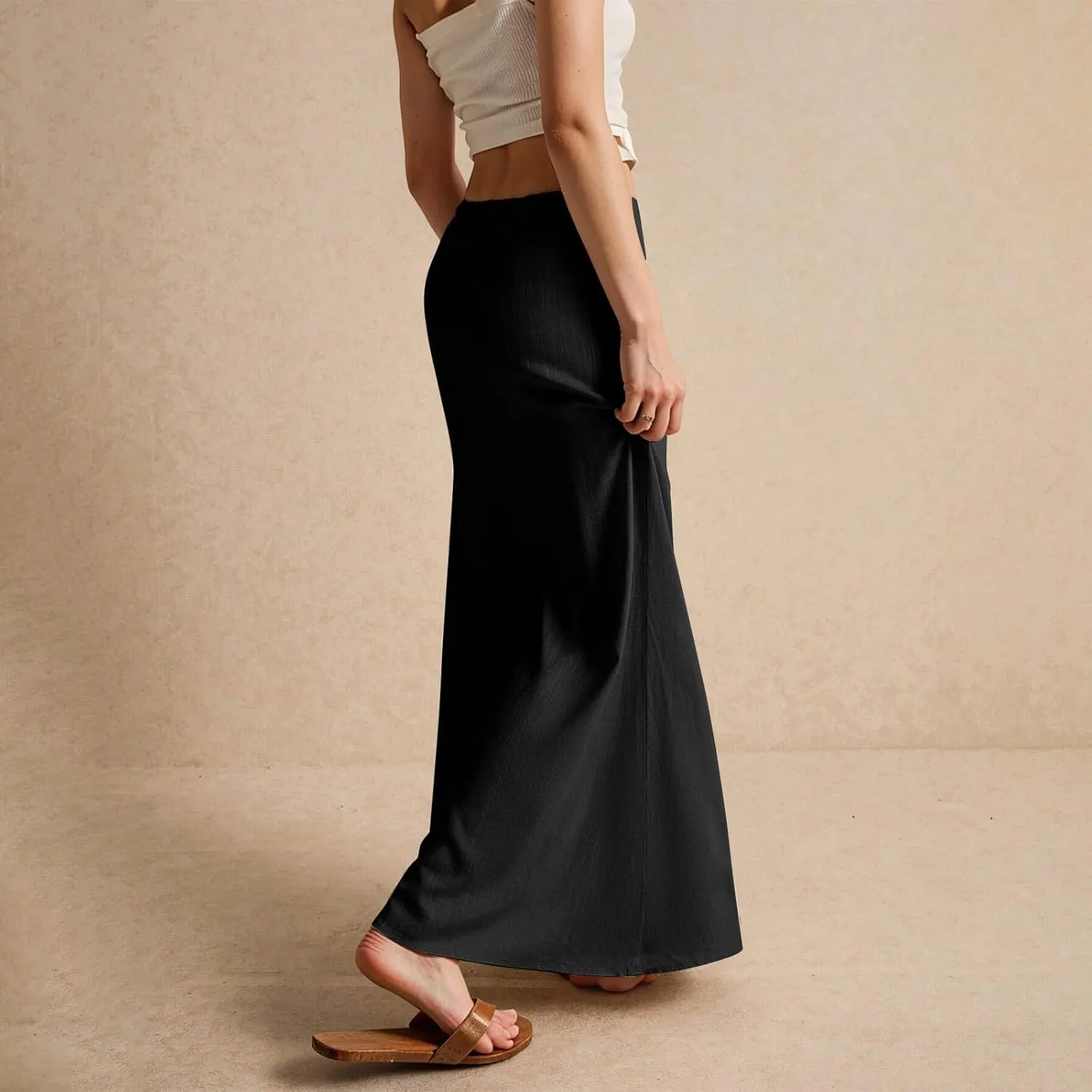 Linen Cotton Maxi Skirts for Women 2025 Summer Boho Beach Casul Vacation Drawstring Long Skirt