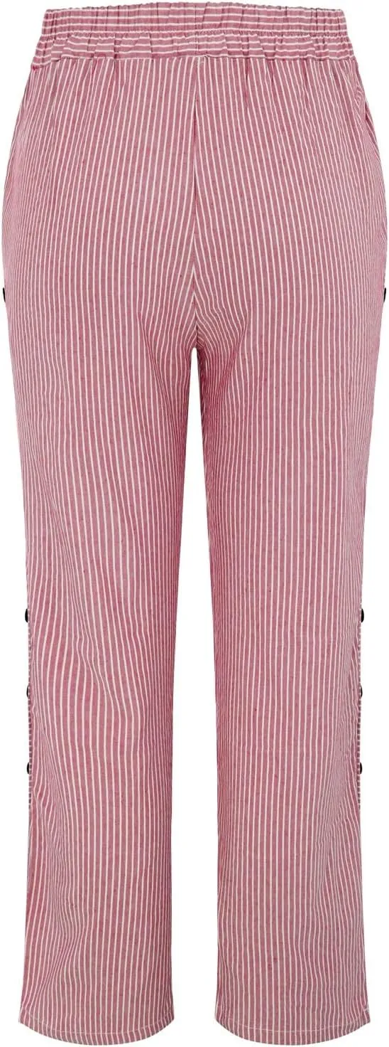 Linen Pants for Women 2025,Fashion Striped Summer Casual Pants, Elastic Waist Straight Leg Baggy Trousers Pockets