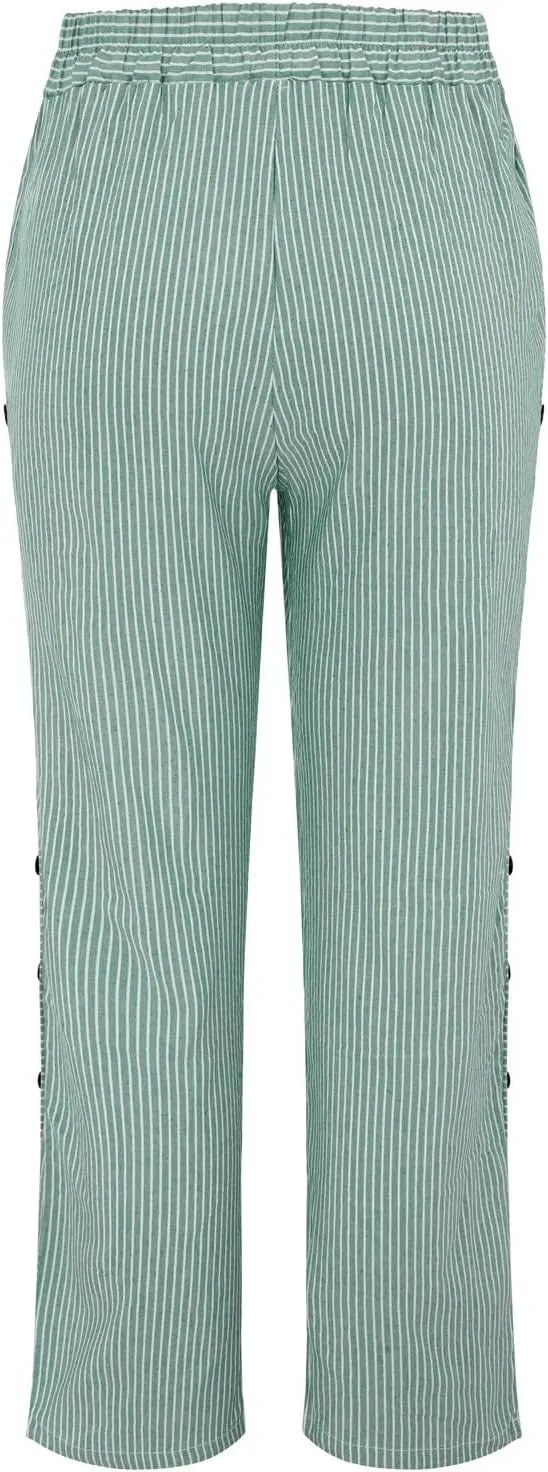 Linen Pants for Women 2025,Fashion Striped Summer Casual Pants, Elastic Waist Straight Leg Baggy Trousers Pockets