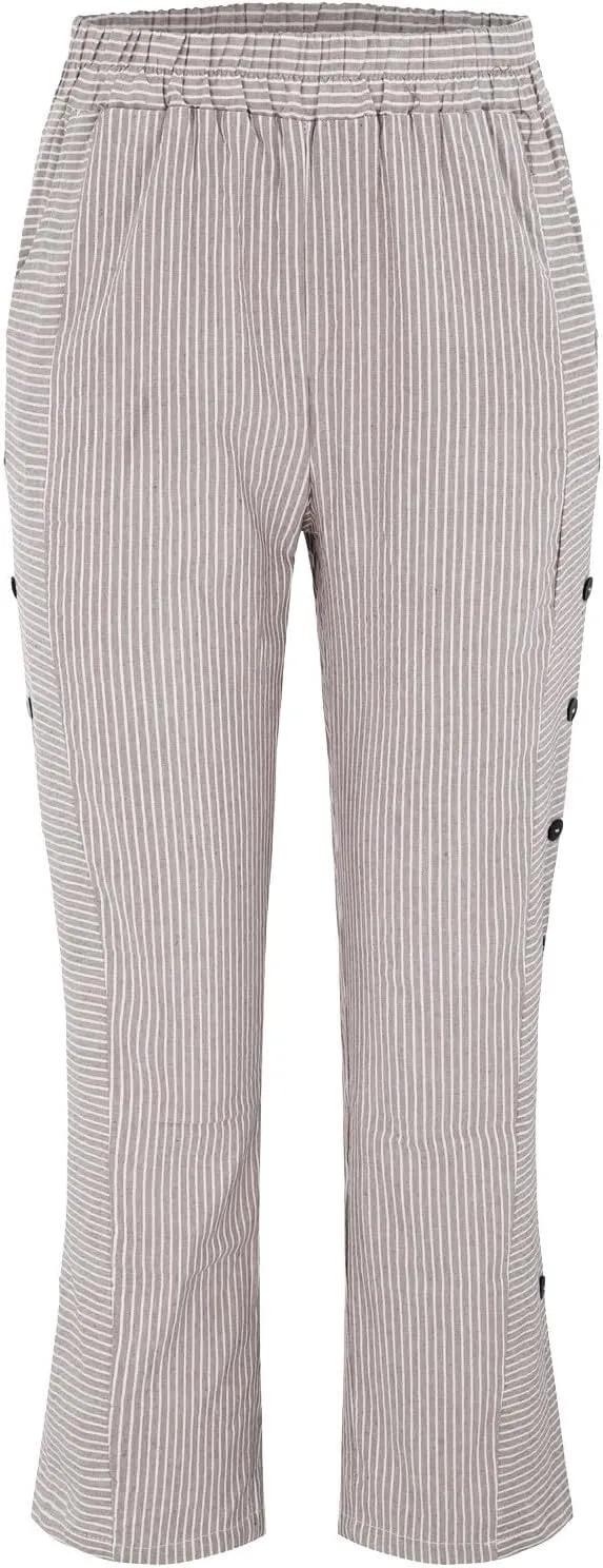 Linen Pants for Women 2025,Fashion Striped Summer Casual Pants, Elastic Waist Straight Leg Baggy Trousers Pockets