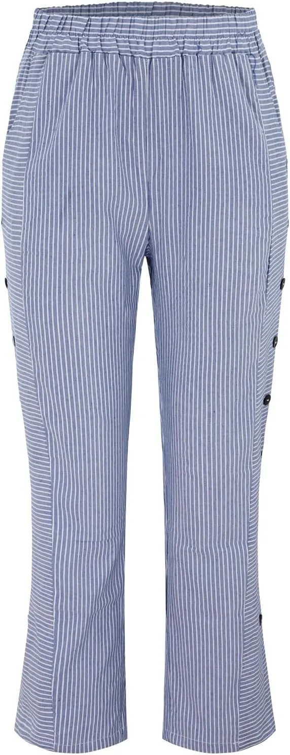 Linen Pants for Women 2025,Fashion Striped Summer Casual Pants, Elastic Waist Straight Leg Baggy Trousers Pockets
