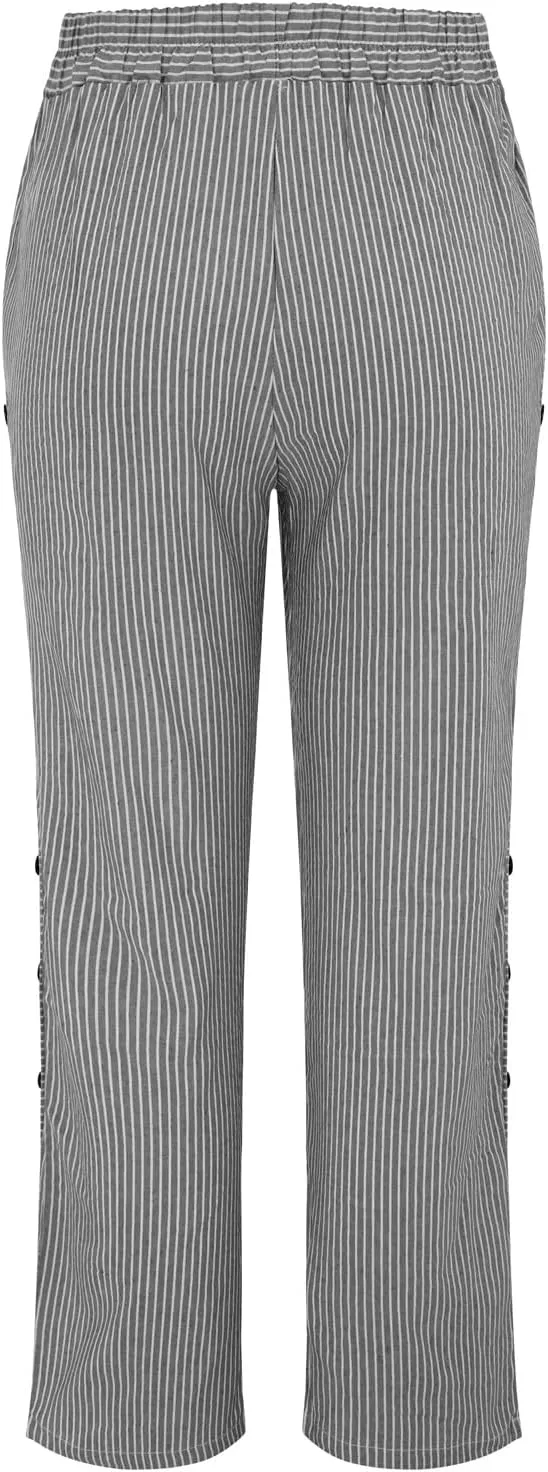 Linen Pants for Women 2025,Fashion Striped Summer Casual Pants, Elastic Waist Straight Leg Baggy Trousers Pockets